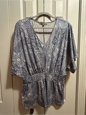 Absolutely Famous Light Blue Floral V-Neck Tunic